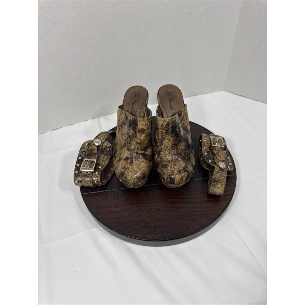 De Blossom Collection Womens  8 Covina Studded High Heel Clog Ankle Wraps Exotic
